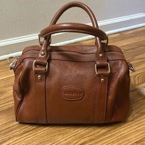Terzetto Italian Leather Cognac Pebbled Satchel